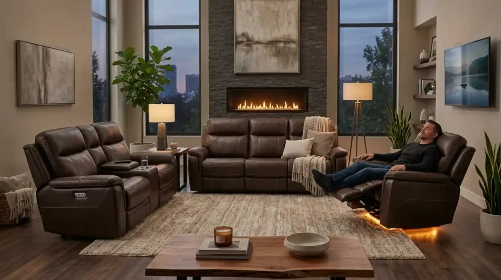 living room set with heat and massage