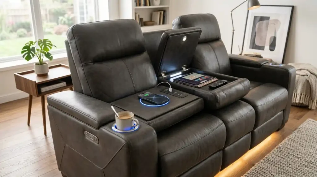 living room set with heat and massage